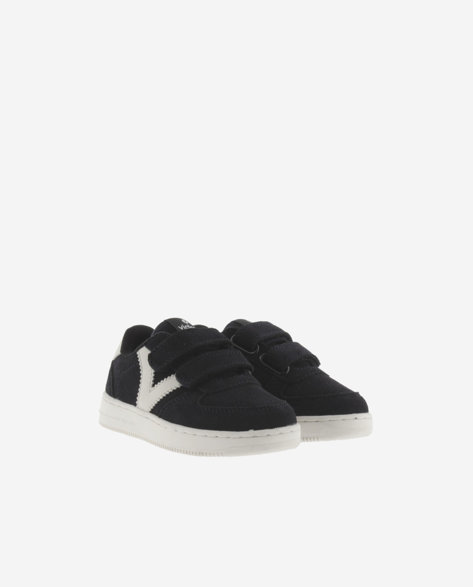 Sapatilhas de Camurça Infantil com Peças em Contraste e Velcro Victoria Azul-marinho-5