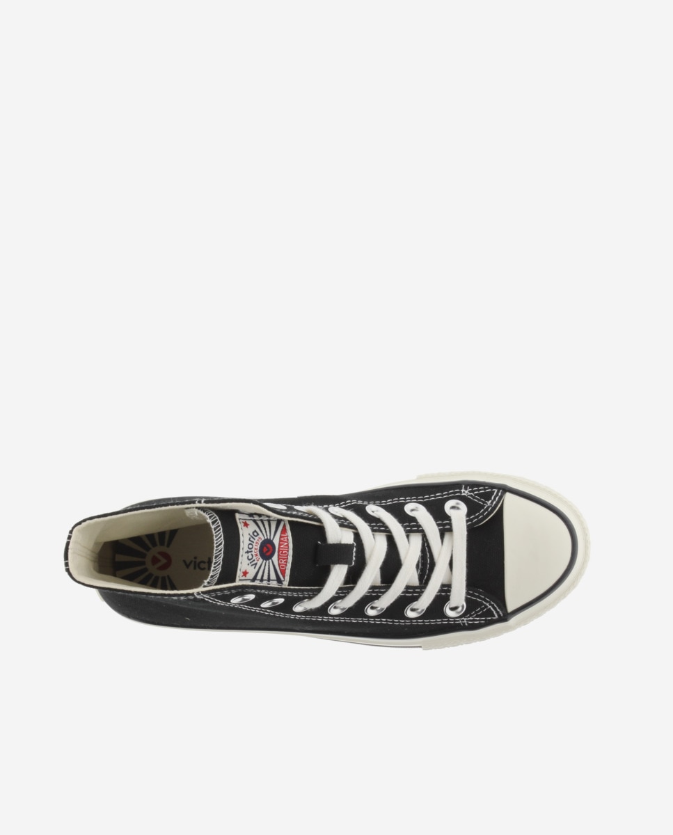 Sapatilhas Básicas de Lona Altas com Selo Retro e Sola com Acabamento Brilhante Preto-4