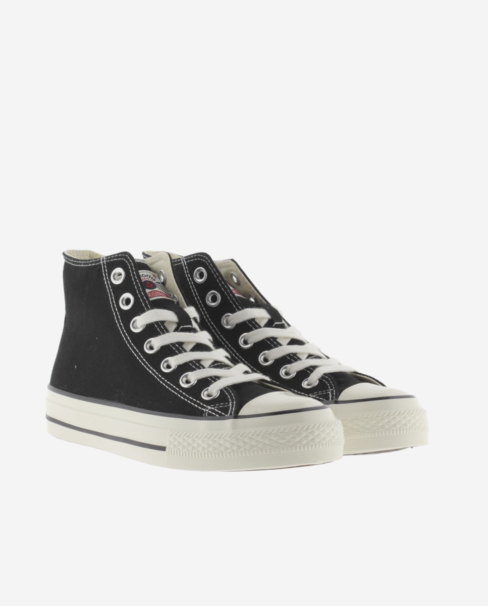 Sapatilhas Básicas de Lona Altas com Selo Retro e Sola com Acabamento Brilhante Preto-5