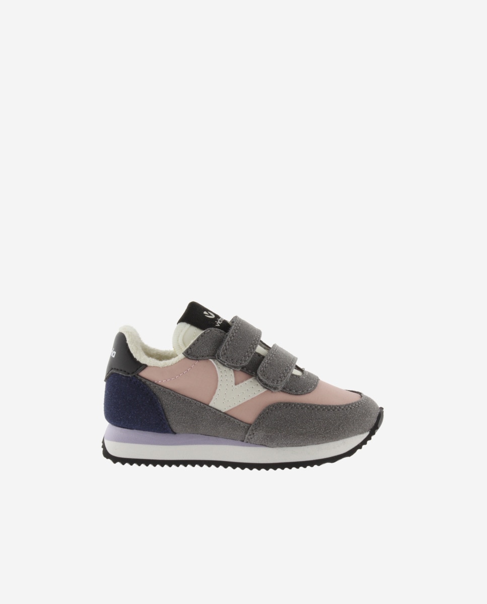 Sapatilhas Desportivas Infantil de Nylon com Peças Multicolor e Velcro Duplo Victoria Cinzento-1