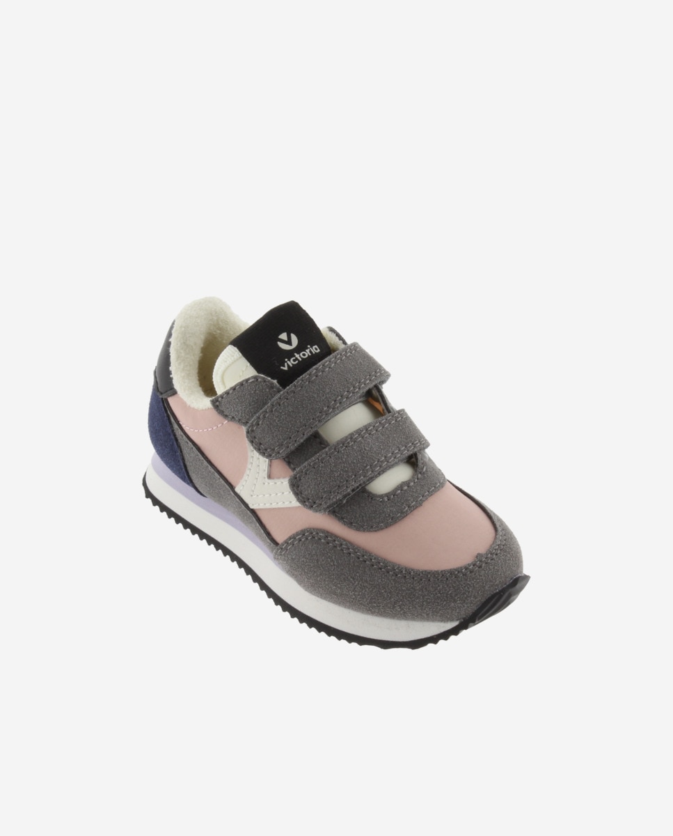 Sapatilhas Desportivas Infantil de Nylon com Peças Multicolor e Velcro Duplo Victoria Cinzento-2