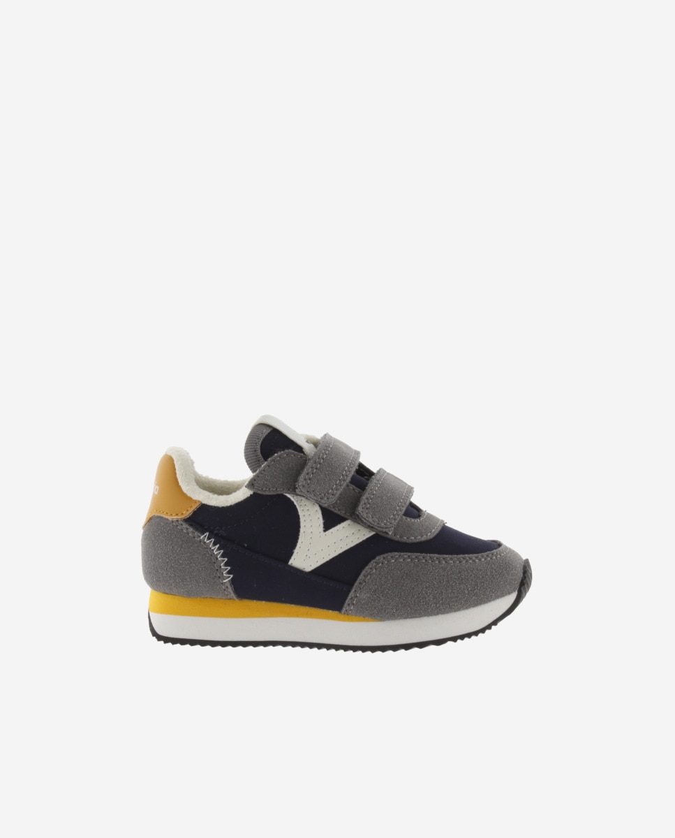 Sapatilhas Desportivas Infantil de Nylon com Peças em Contraste e Velcro Duplo Victoria Cinzento / Azul-1