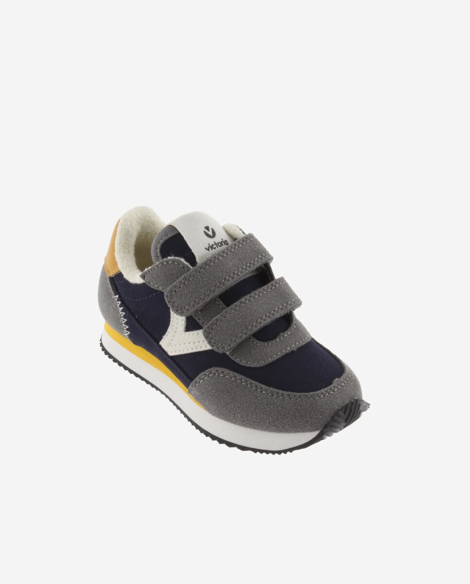 Sapatilhas Desportivas Infantil de Nylon com Peças em Contraste e Velcro Duplo Victoria Cinzento / Azul-2