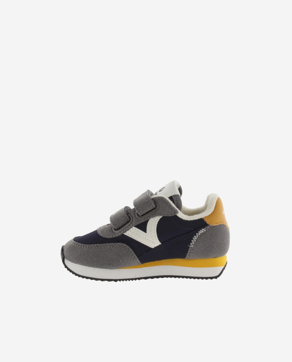 Sapatilhas Desportivas Infantil de Nylon com Peças em Contraste e Velcro Duplo Victoria Cinzento / Azul-3