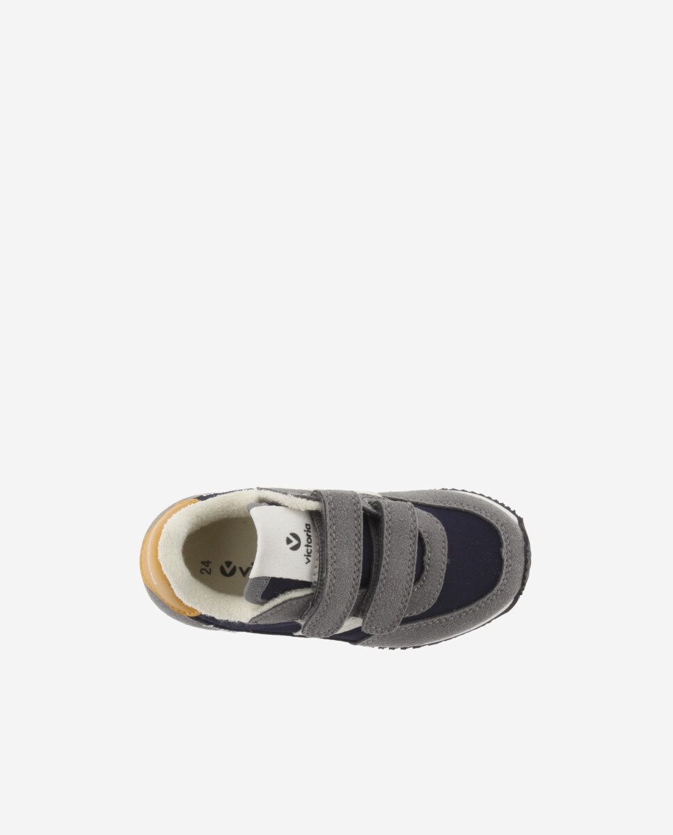 Sapatilhas Desportivas Infantil de Nylon com Peças em Contraste e Velcro Duplo Victoria Cinzento / Azul-4