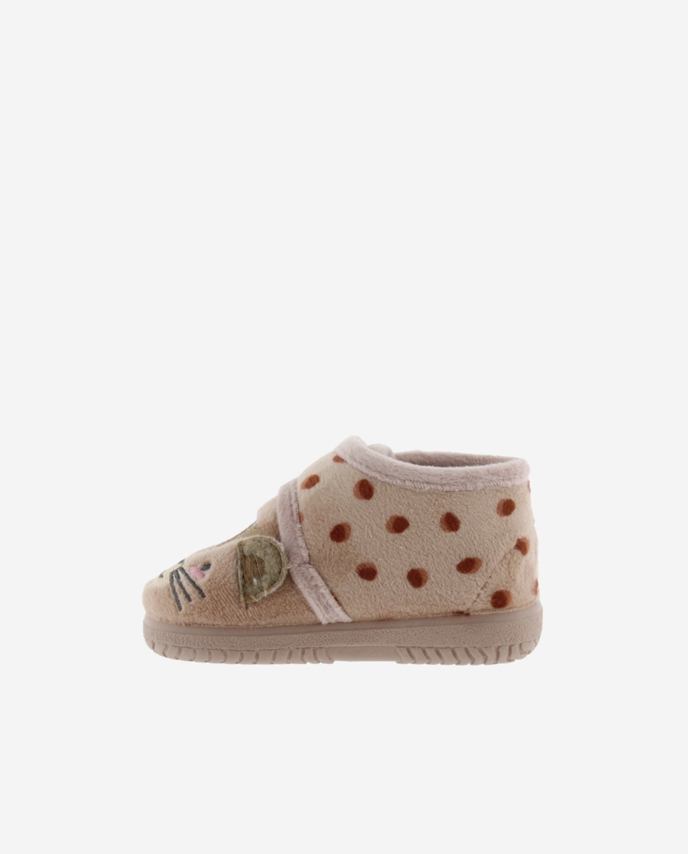 Pantufas Fechadas para Bebés de Pelo Guepardo com Velcro e Sola Victoria Bege-3