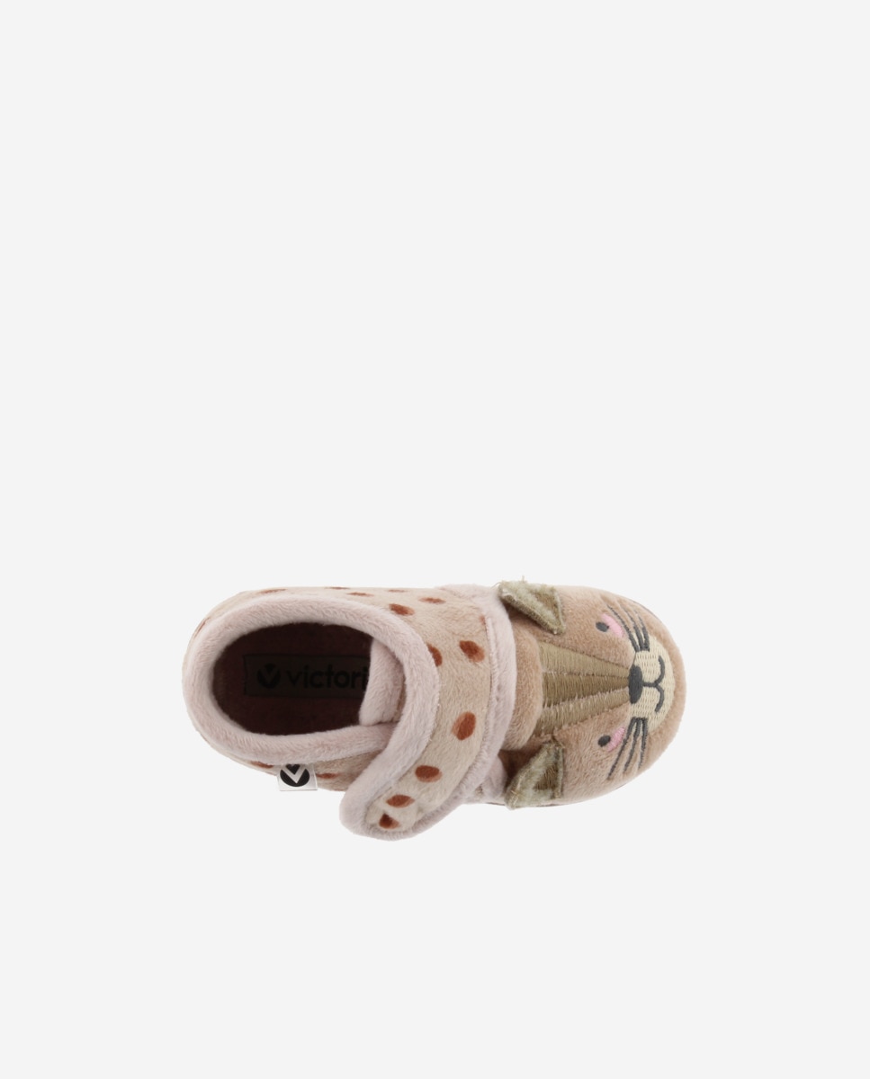 Pantufas Fechadas para Bebés de Pelo Guepardo com Velcro e Sola Victoria Bege-4