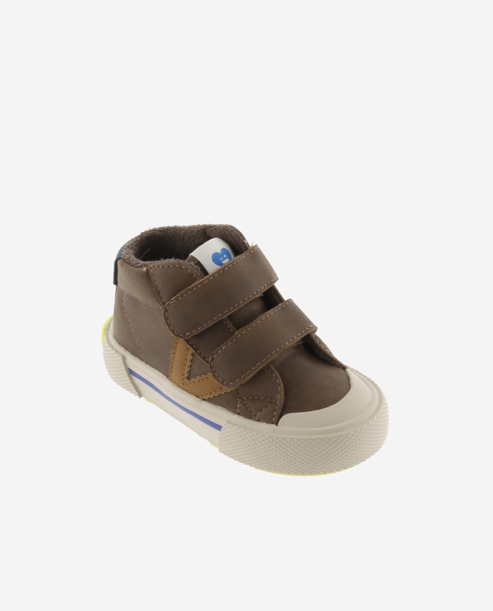 Sapatilhas Altas Infantil com Velcro e Sola em Ziguezague Victoria Castanho-2