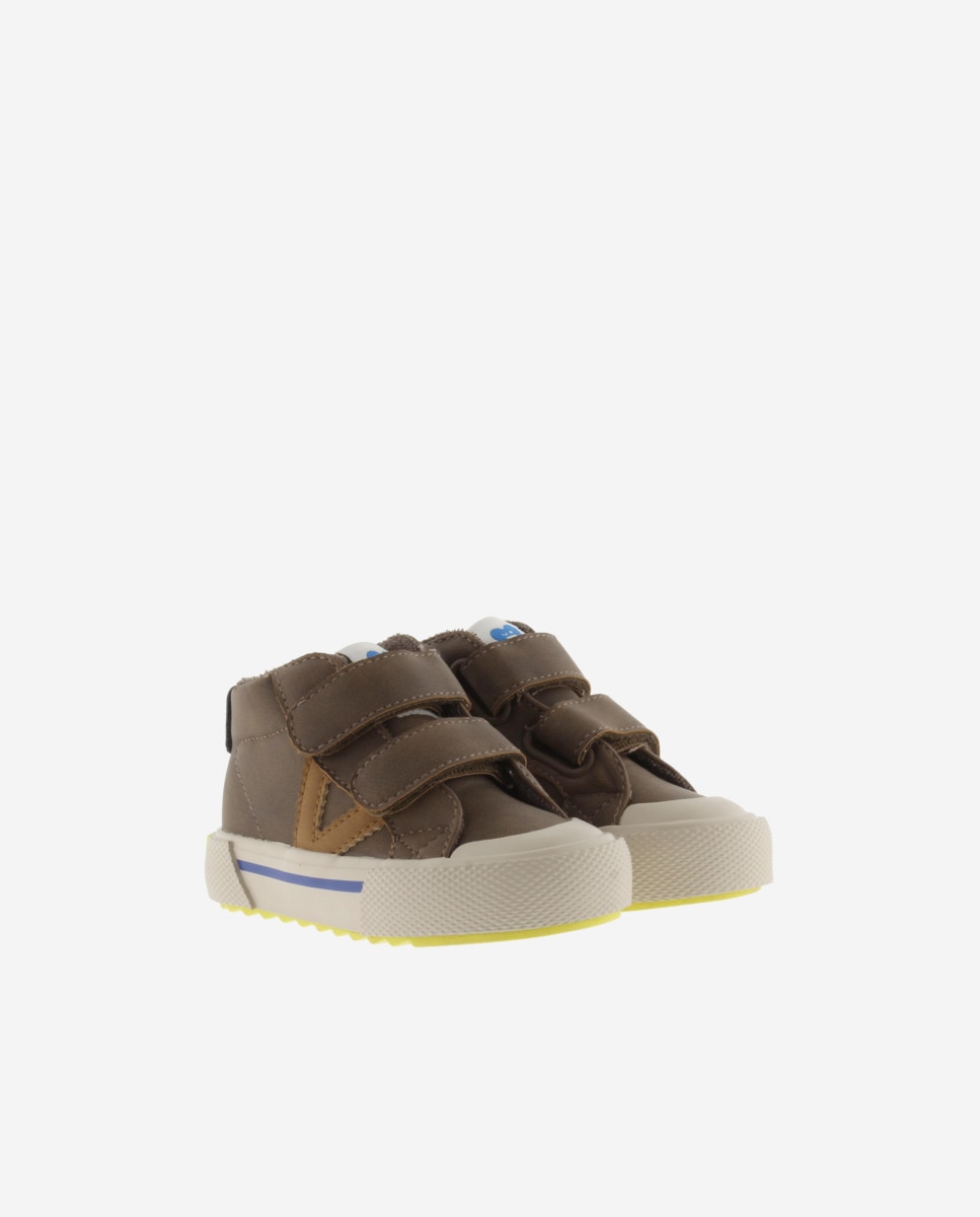 Sapatilhas Altas Infantil com Velcro e Sola em Ziguezague Victoria Castanho-5