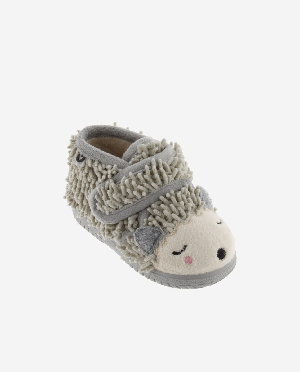 Pantufas Fechadas para Bebés de Pelo Ouriço com Velcro e Sola Victoria Pedra-2