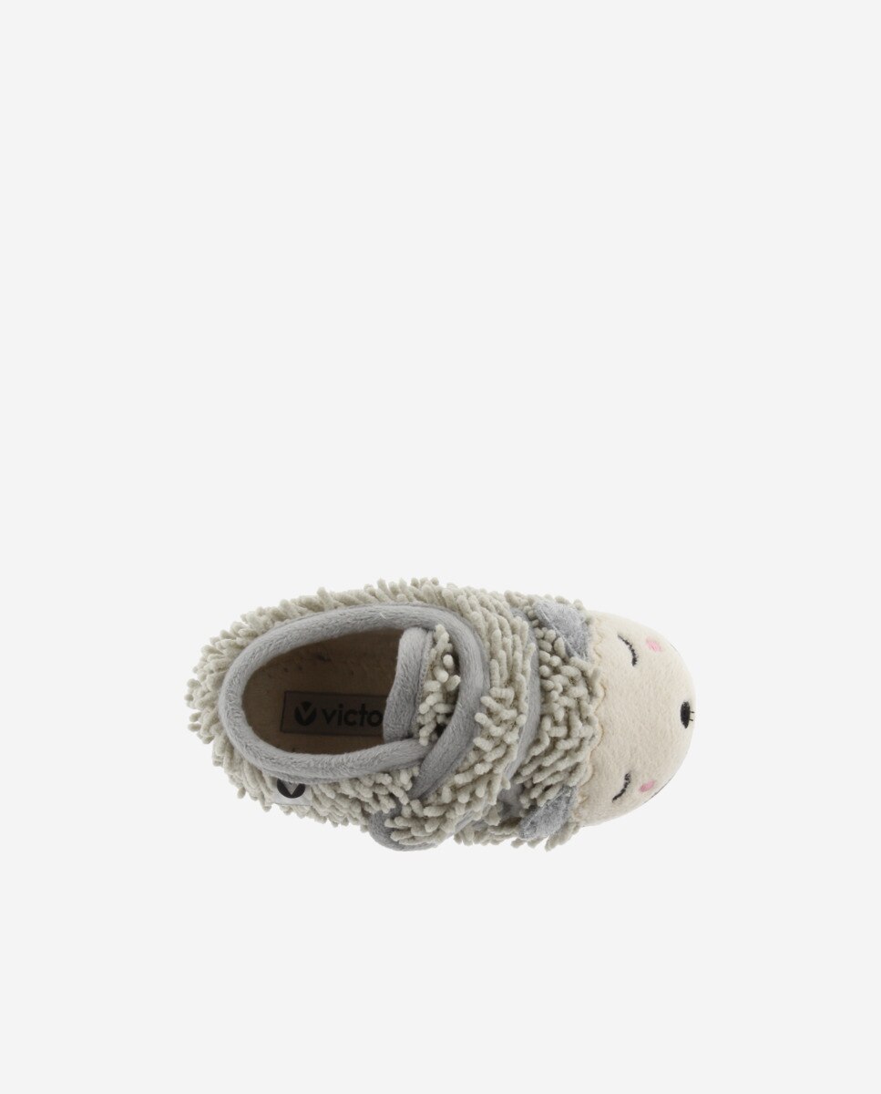 Pantufas Fechadas para Bebés de Pelo Ouriço com Velcro e Sola Victoria Pedra-4