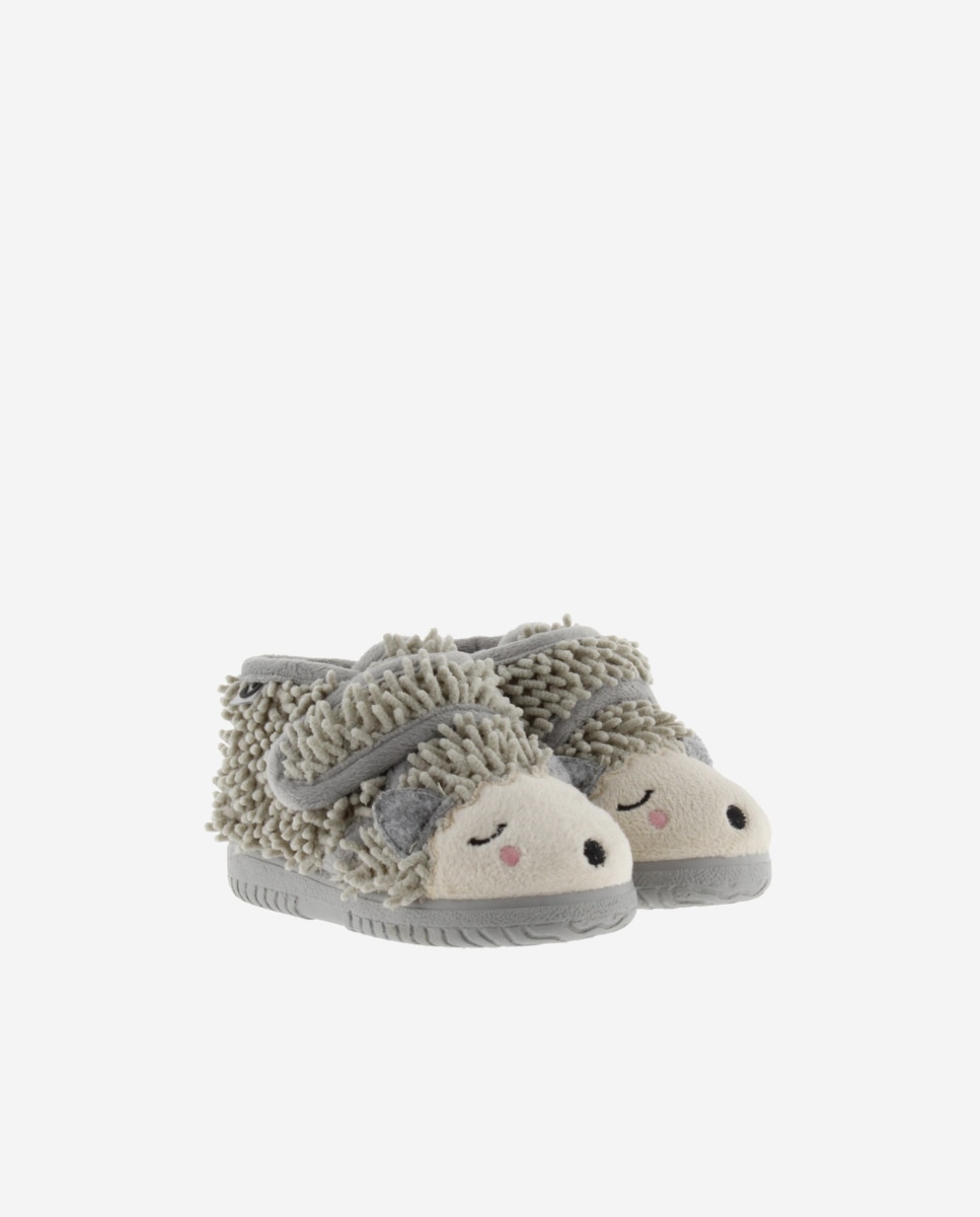 Pantufas Fechadas para Bebés de Pelo Ouriço com Velcro e Sola Victoria Pedra-5