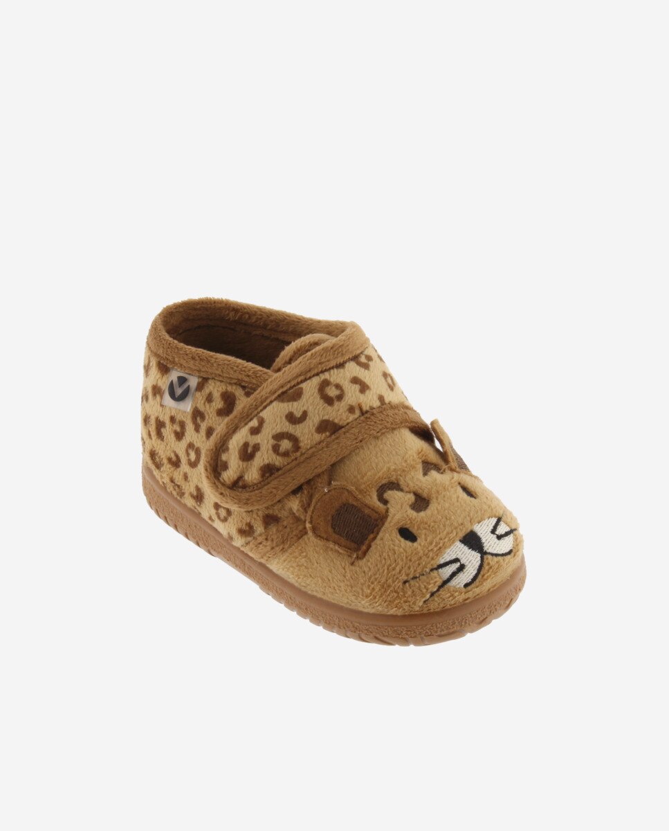 Pantufas Fechadas para Bebés de Pelo Leopardo com Velcro e Sola Victoria Camel-2