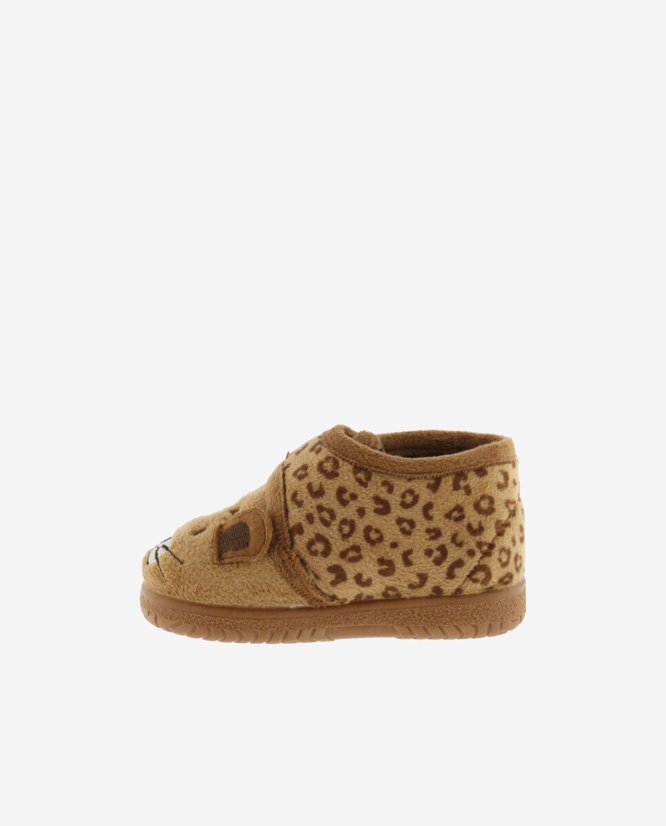 Pantufas Fechadas para Bebés de Pelo Leopardo com Velcro e Sola Victoria Camel-3