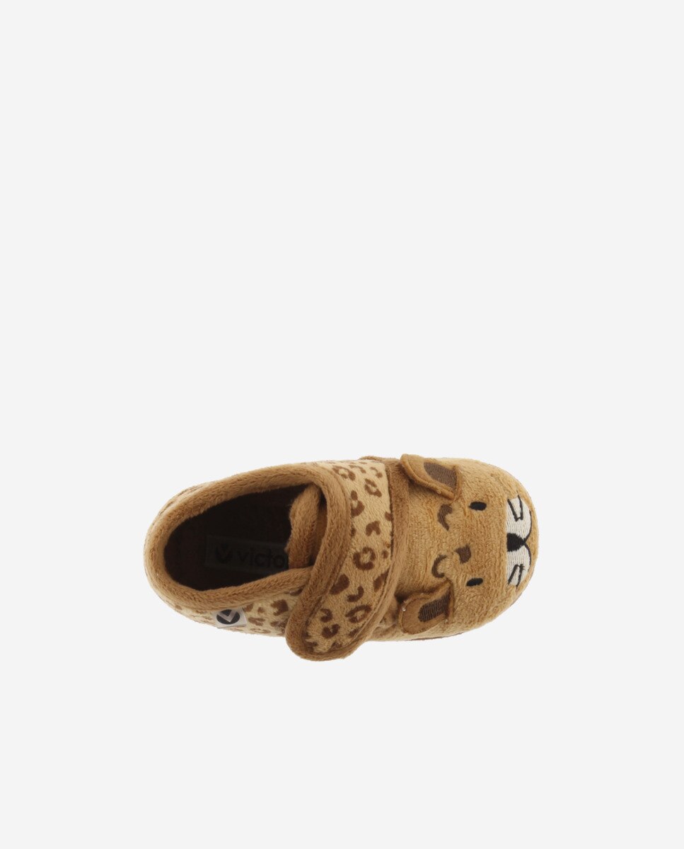 Pantufas Fechadas para Bebés de Pelo Leopardo com Velcro e Sola Victoria Camel-4