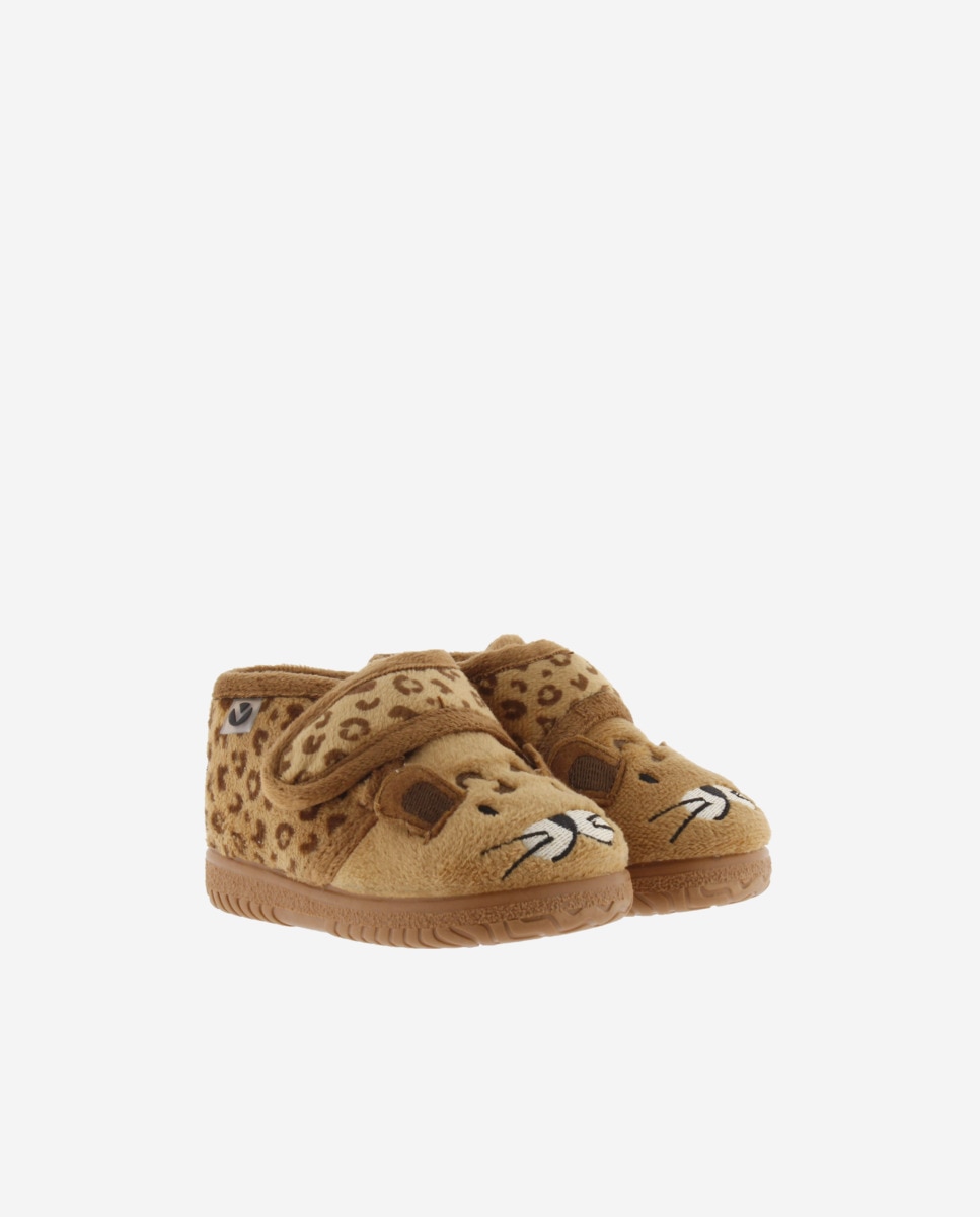 Pantufas Fechadas para Bebés de Pelo Leopardo com Velcro e Sola Victoria Camel-5