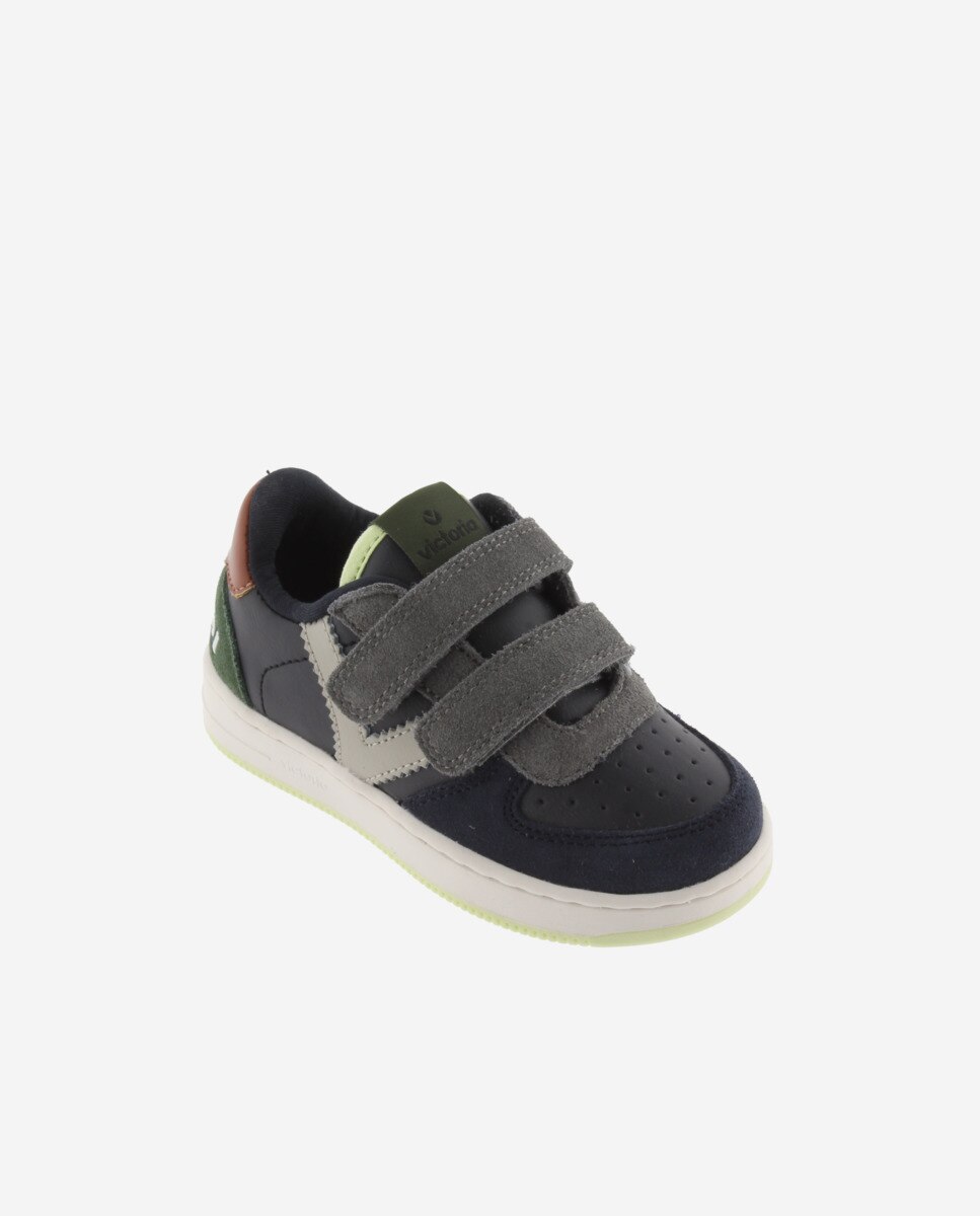 Sapatilhas Desportivas Infantil com Peças de Camurça e Velcro Victoria Azul-índigo-2