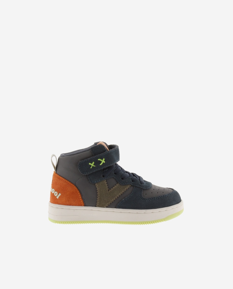 Sapatilhas Altas Infantil com Peças de Camurça e Velcro Victoria Antracite-1
