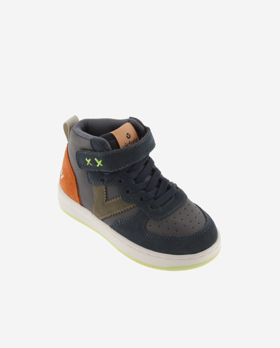 Sapatilhas Altas Infantil com Peças de Camurça e Velcro Victoria Antracite-2