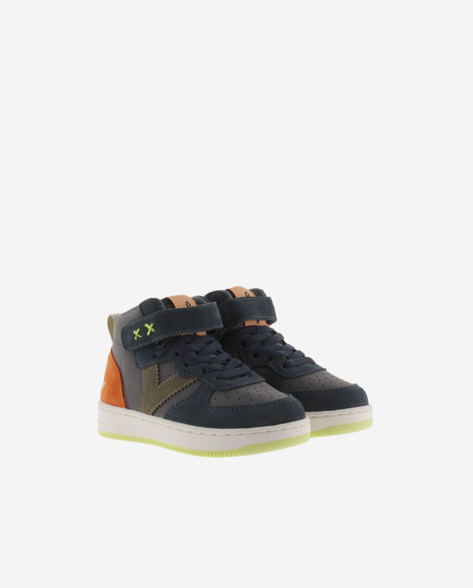 Sapatilhas Altas Infantil com Peças de Camurça e Velcro Victoria Antracite-5