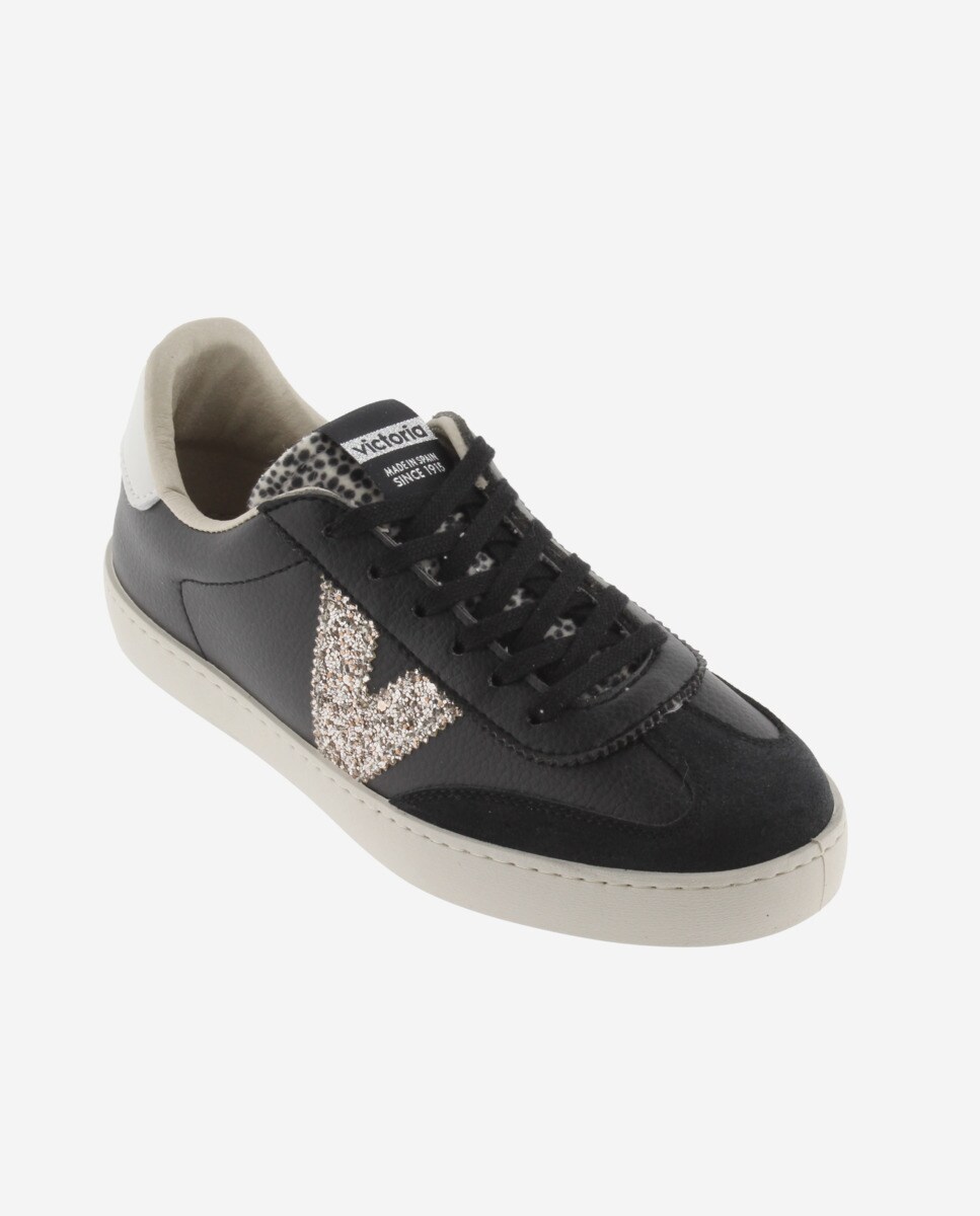 Sapatilhas Desportivas com Logotipo de Glitter e Biqueira de Camurça Preto-2