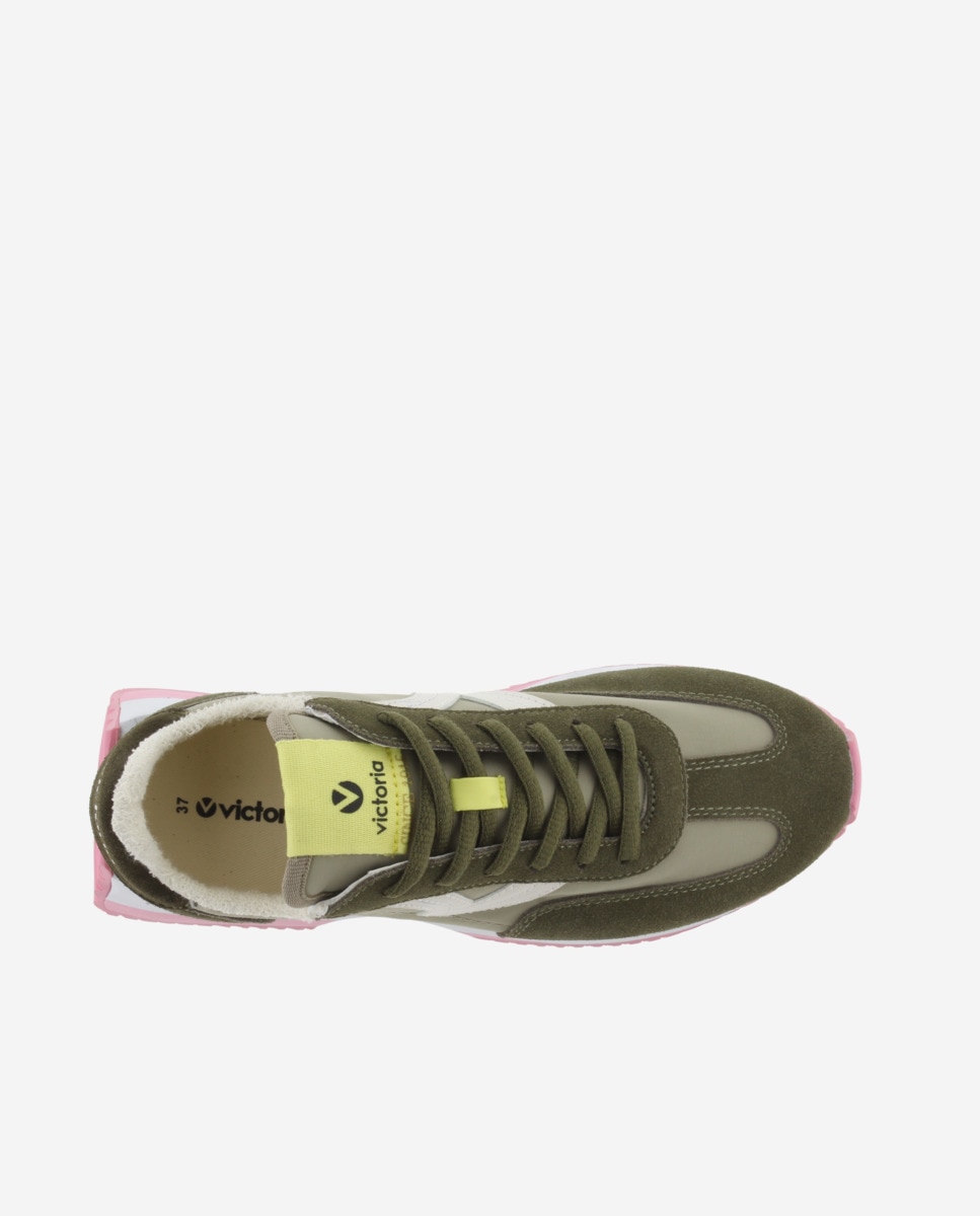 Sapatilhas Desportivas de Nylon com Peças de Camurça e Sola em Serrilha Caqui-4