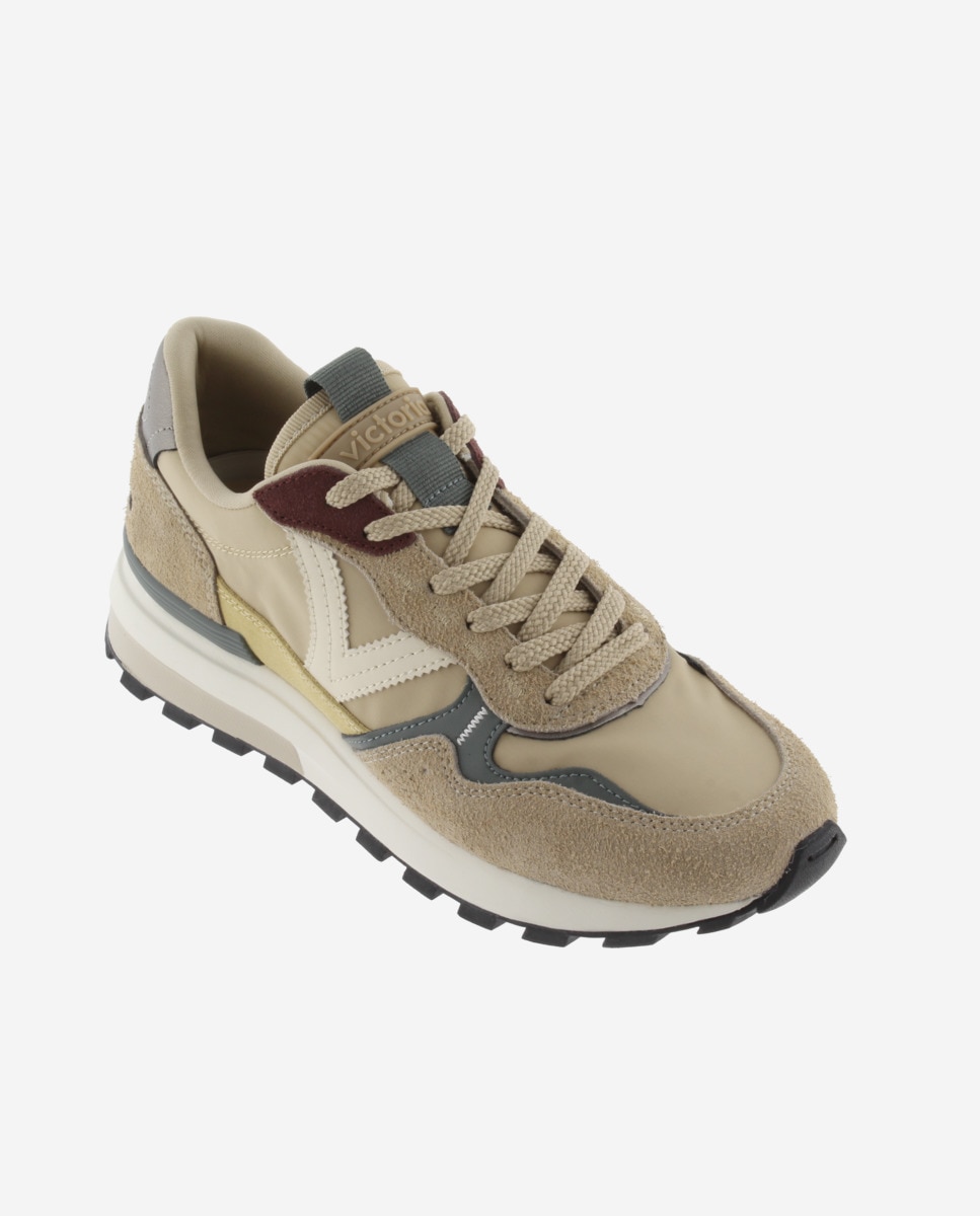 Sapatilhas Desportivas de Nylon com Peças de Camurça e Sola Serrilhada Bege-2