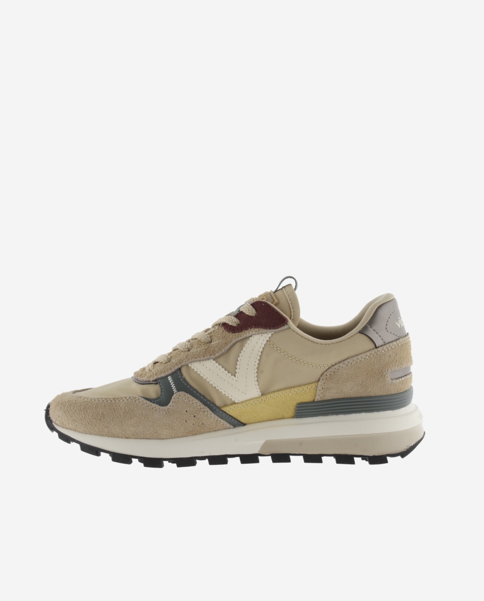 Sapatilhas Desportivas de Nylon com Peças de Camurça e Sola Serrilhada Bege-3