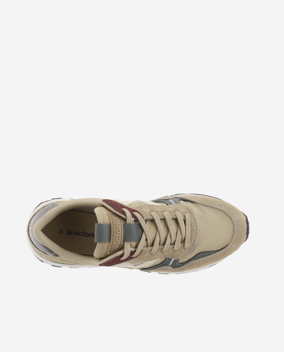 Sapatilhas Desportivas de Nylon com Peças de Camurça e Sola Serrilhada Bege-4