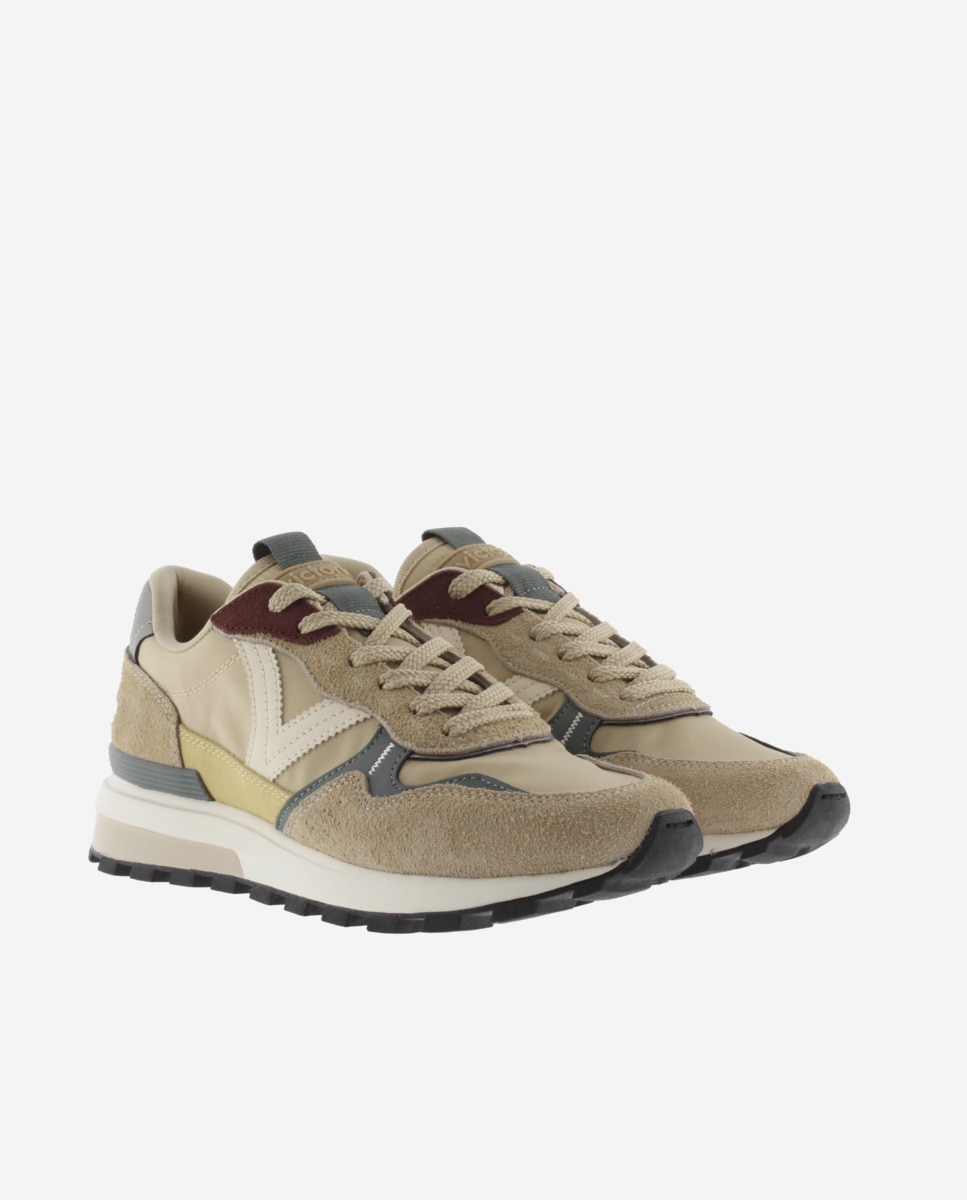 Sapatilhas Desportivas de Nylon com Peças de Camurça e Sola Serrilhada Bege-5