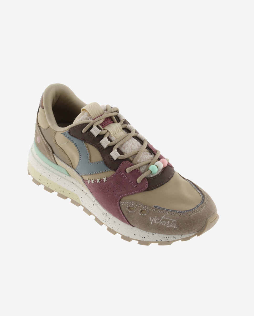 Sapatilhas Desportivas de Nylon com Peças de Camurça e Sola Serrilhada Bege / Castanho-2