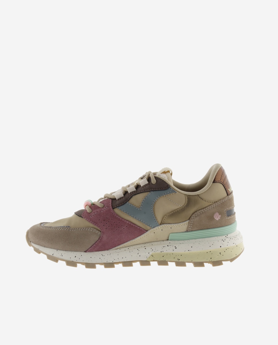 Sapatilhas Desportivas de Nylon com Peças de Camurça e Sola Serrilhada Bege / Castanho-3