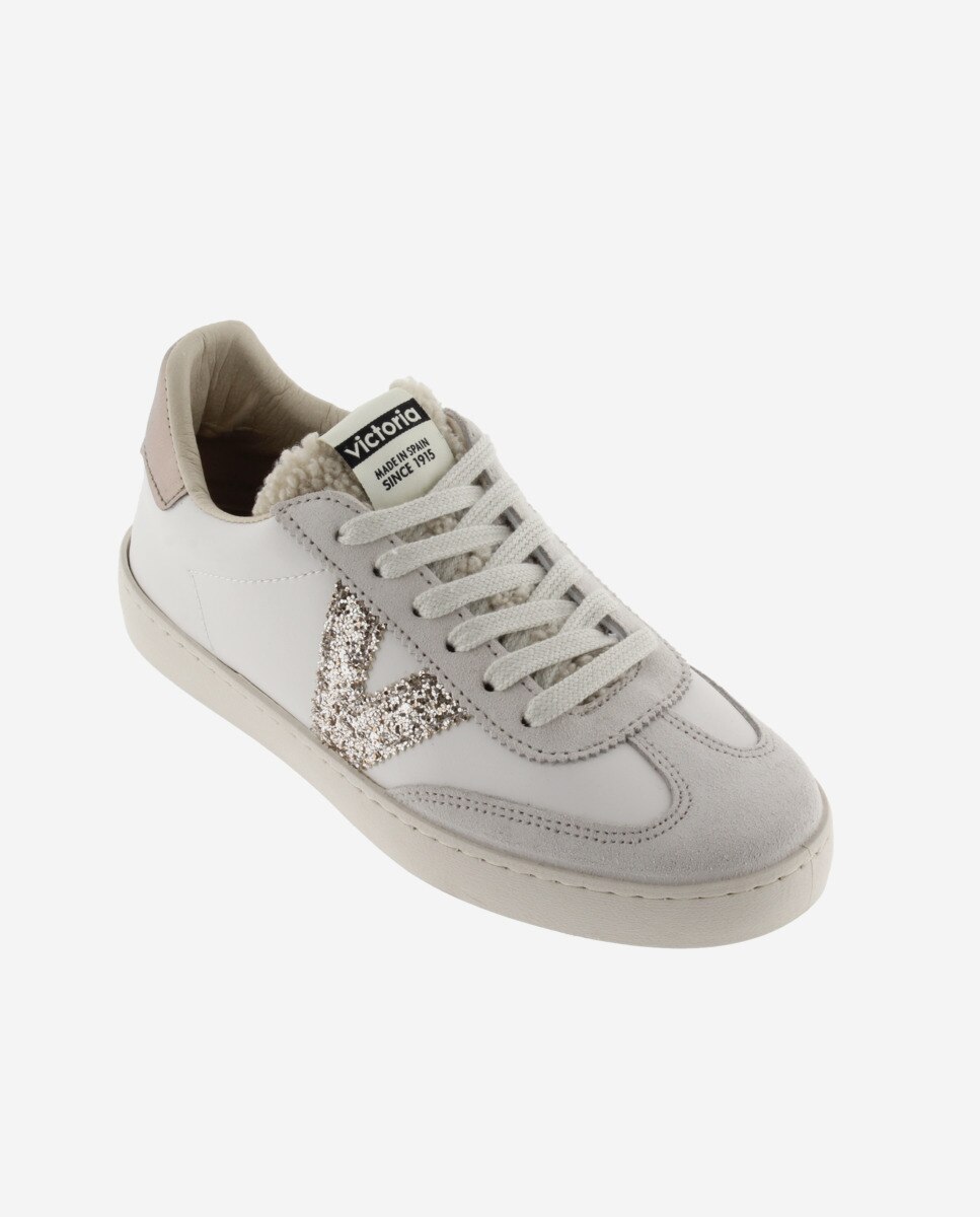 Sapatilhas Desportivas com Peças de Camurça e Logotipo de Glitter Branco-gelo-2