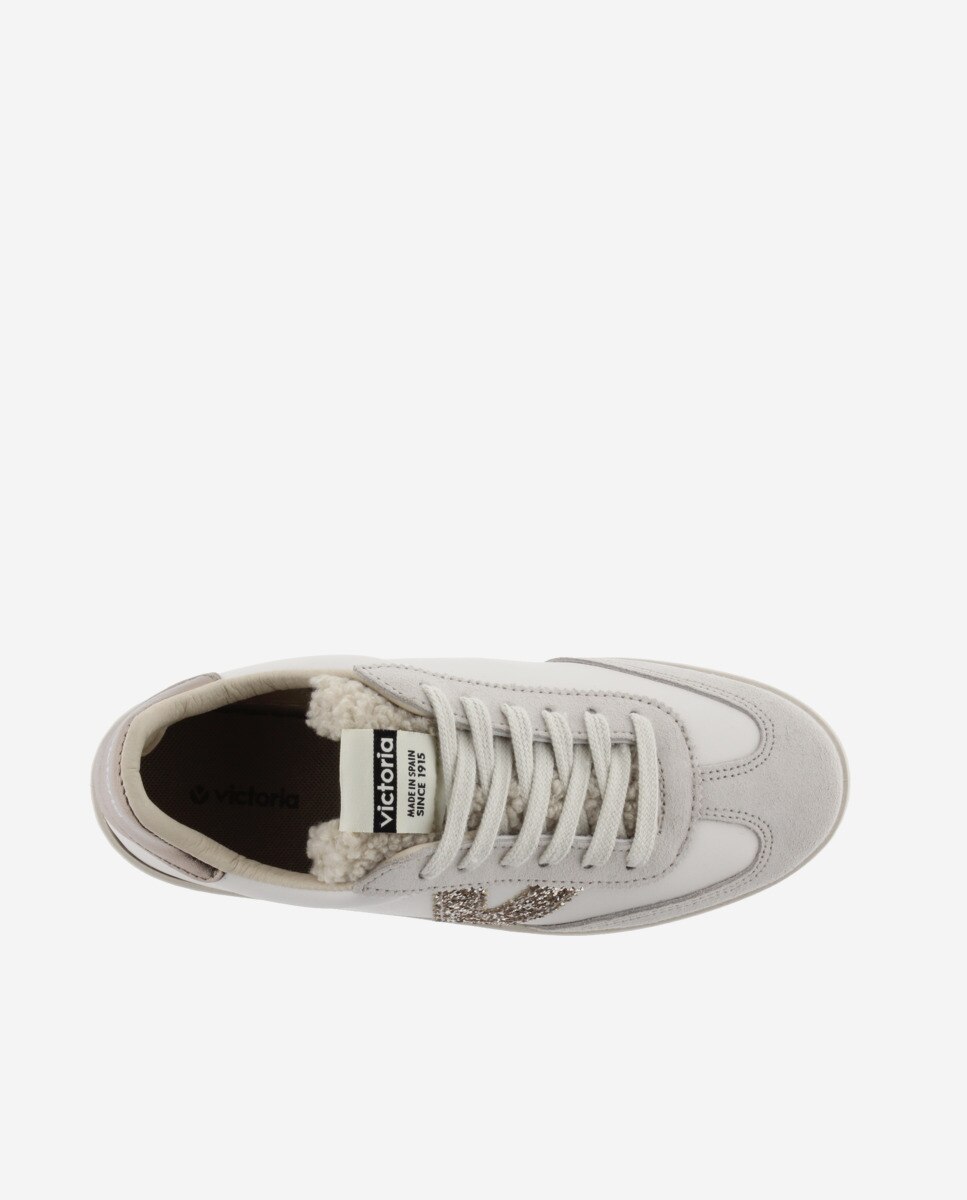 Sapatilhas Desportivas com Peças de Camurça e Logotipo de Glitter Branco-gelo-4