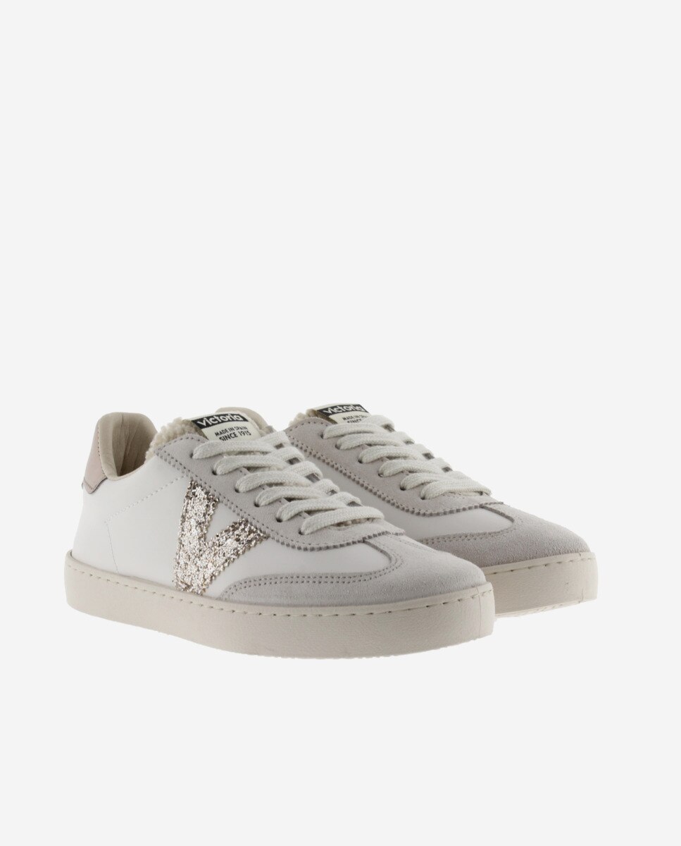 Sapatilhas Desportivas com Peças de Camurça e Logotipo de Glitter Branco-gelo-5