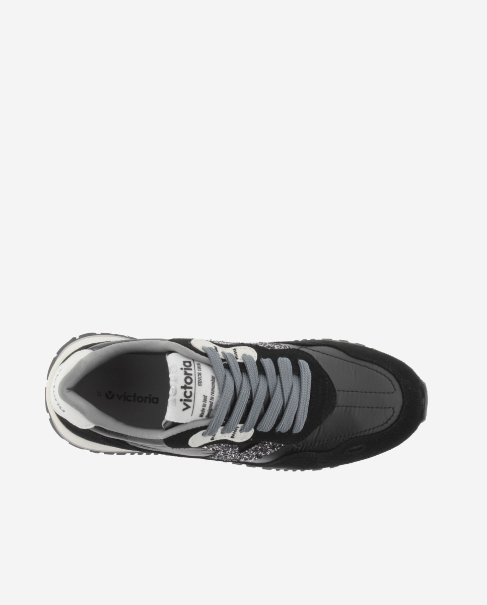 Sapatilhas Desportivas de Nylon Metalizado com Peças de Camurça e Sola Serrilhada Preto-4