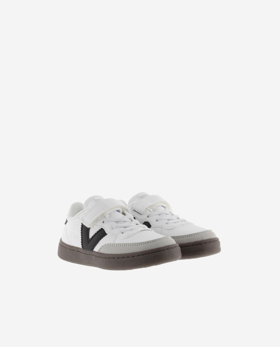 Sapatilhas Desportivas Infantil com Peças em Contraste e Sola em Castanho Chocolate Victoria Branco-5