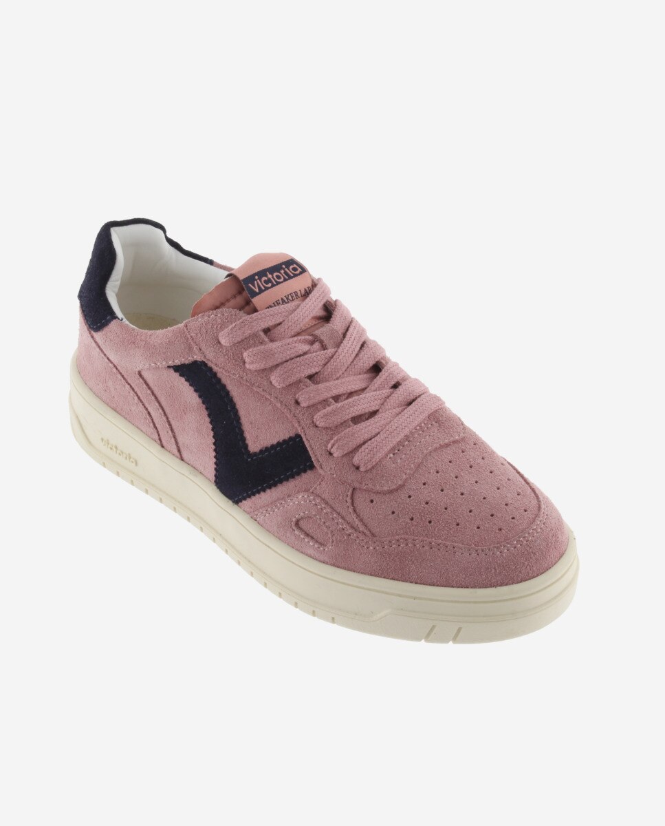 Sapatilhas Desportivas de Camurça com Peças em Contraste e Cordões Rosa / azul marinho-2