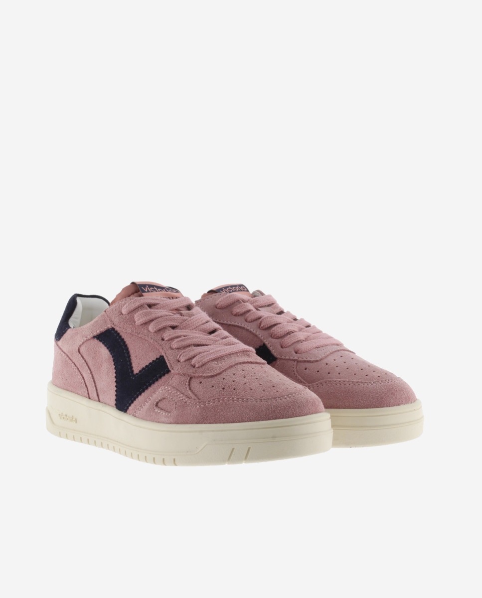 Sapatilhas Desportivas de Camurça com Peças em Contraste e Cordões Rosa / azul marinho-5
