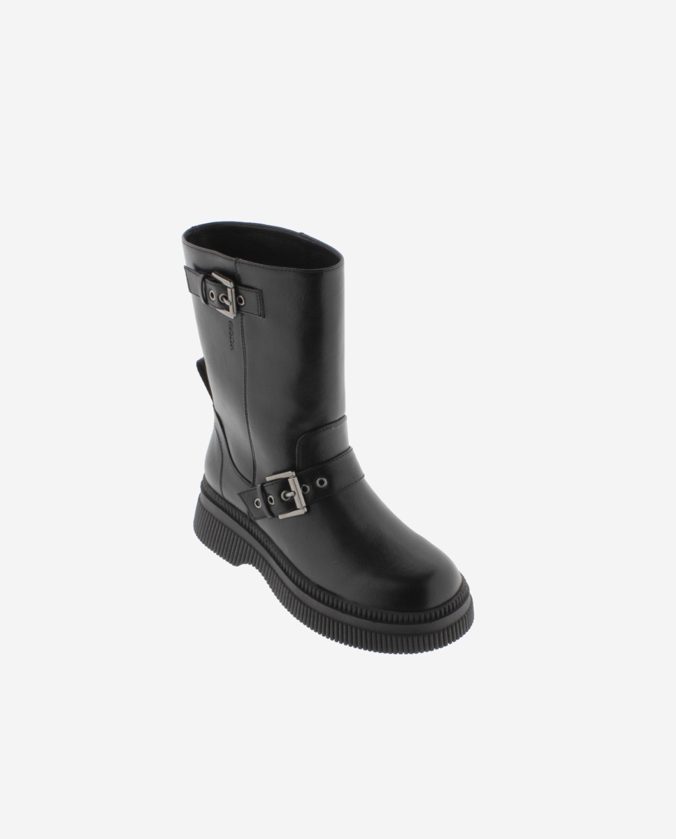 Botas em Preto Monocromo com Sola Grossa e Dupla Tira Preto-2