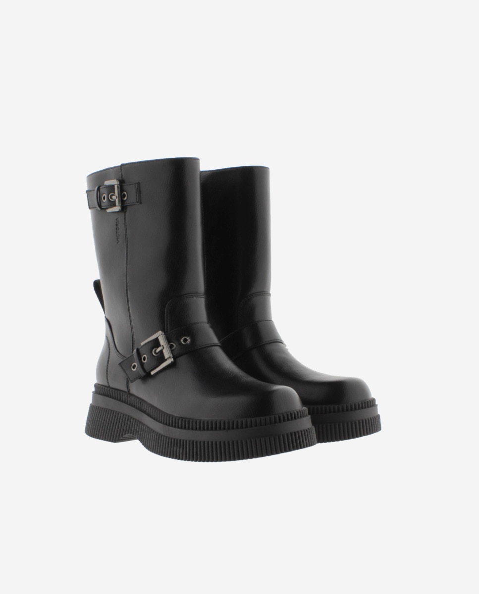 Botas em Preto Monocromo com Sola Grossa e Dupla Tira Preto-5