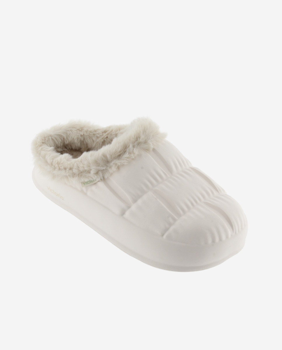 Pantufas Abertas de Phylon com Tira de Pelo Soft Cru-2