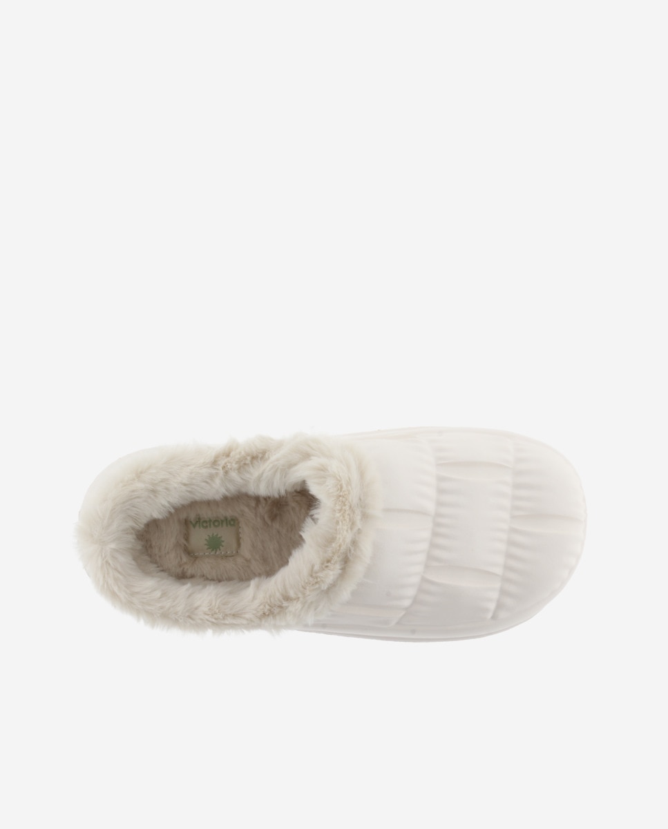 Pantufas Abertas de Phylon com Tira de Pelo Soft Cru-4