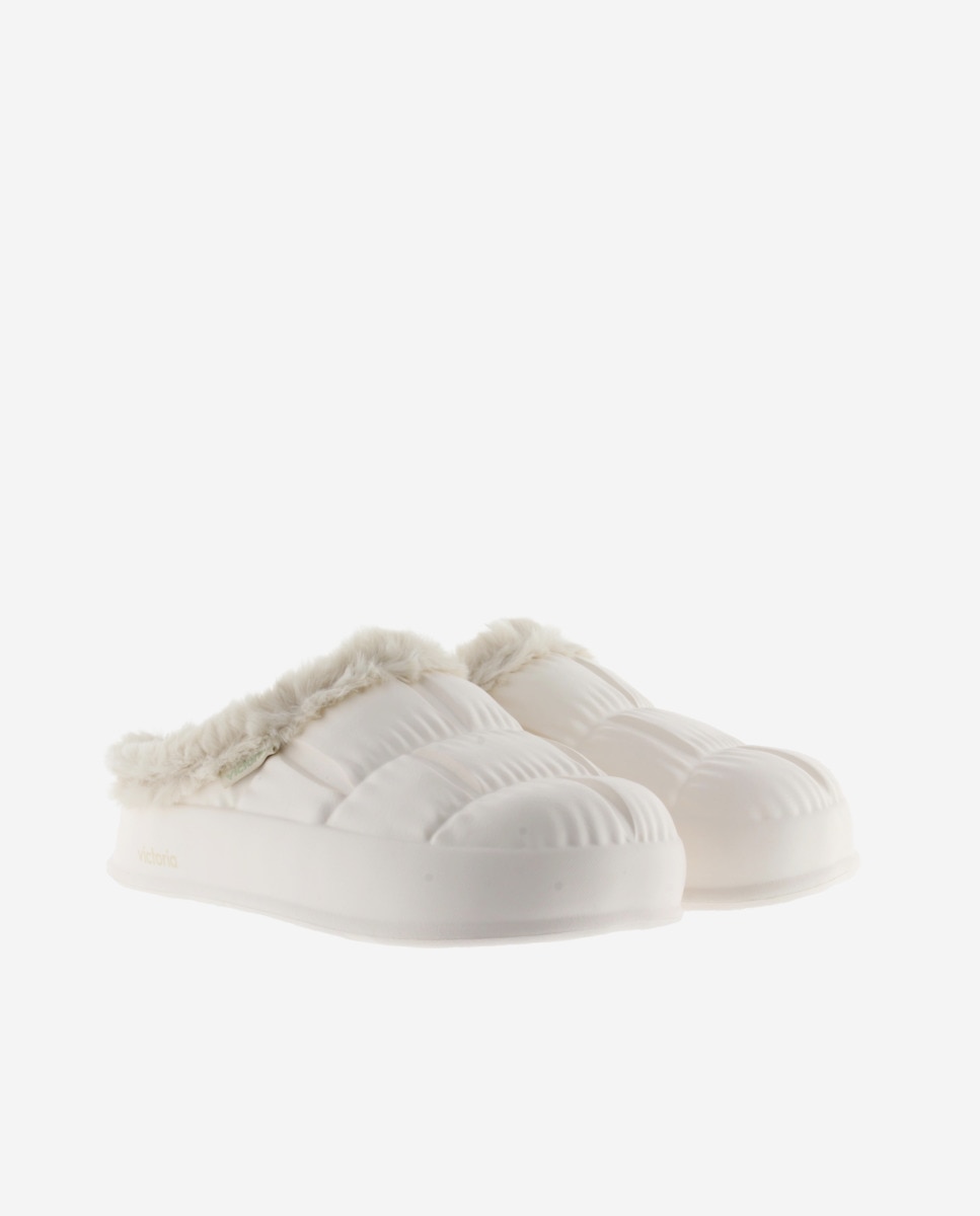 Pantufas Abertas de Phylon com Tira de Pelo Soft Cru-5