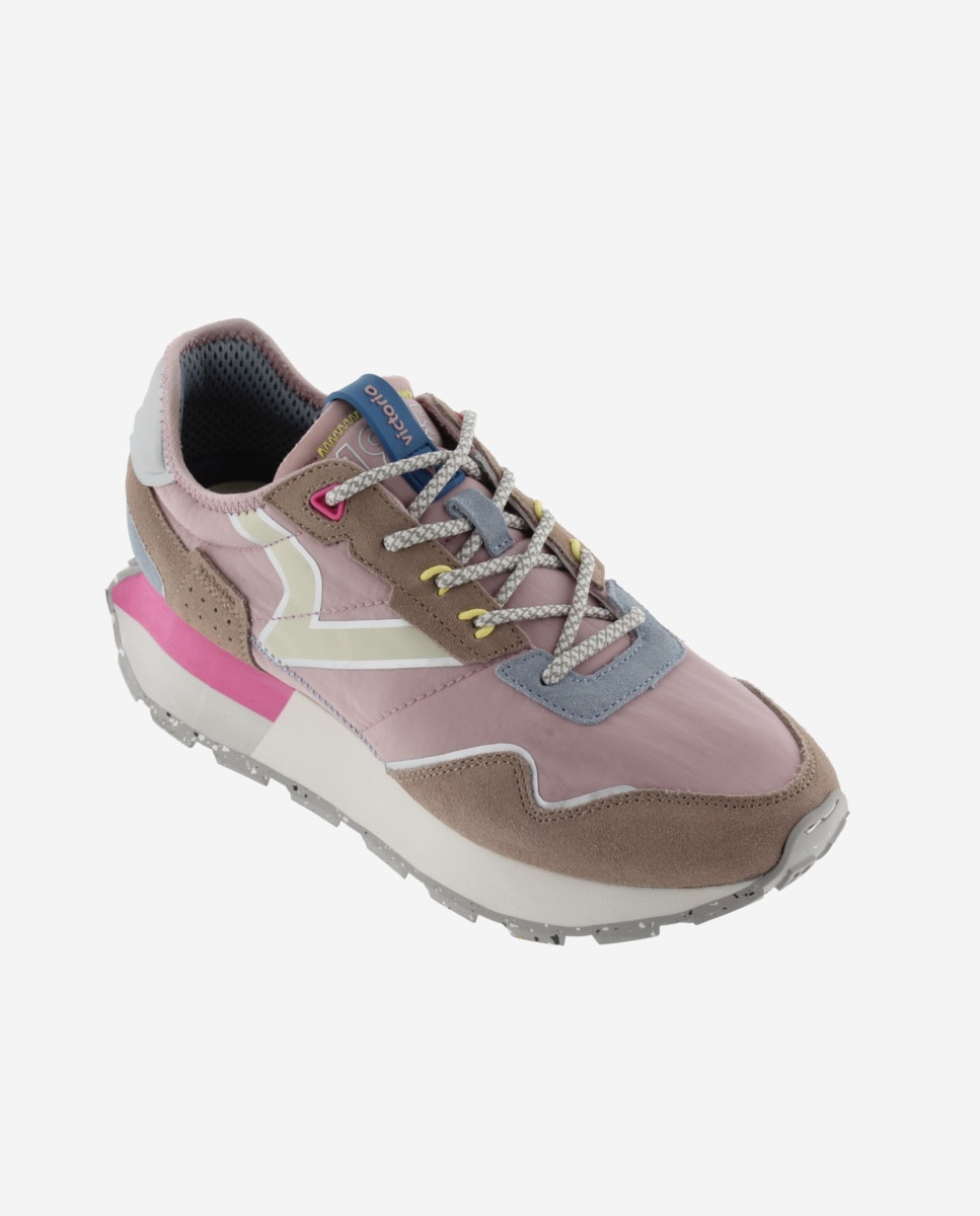 Sapatilhas Desportivas de Nylon com Peças de Camurça e Sola Serrilhada Rosa/Chocolate-2