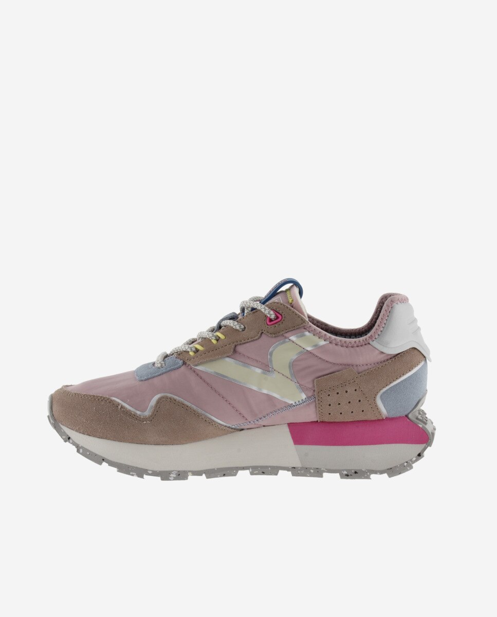 Sapatilhas Desportivas de Nylon com Peças de Camurça e Sola Serrilhada Rosa/Chocolate-3