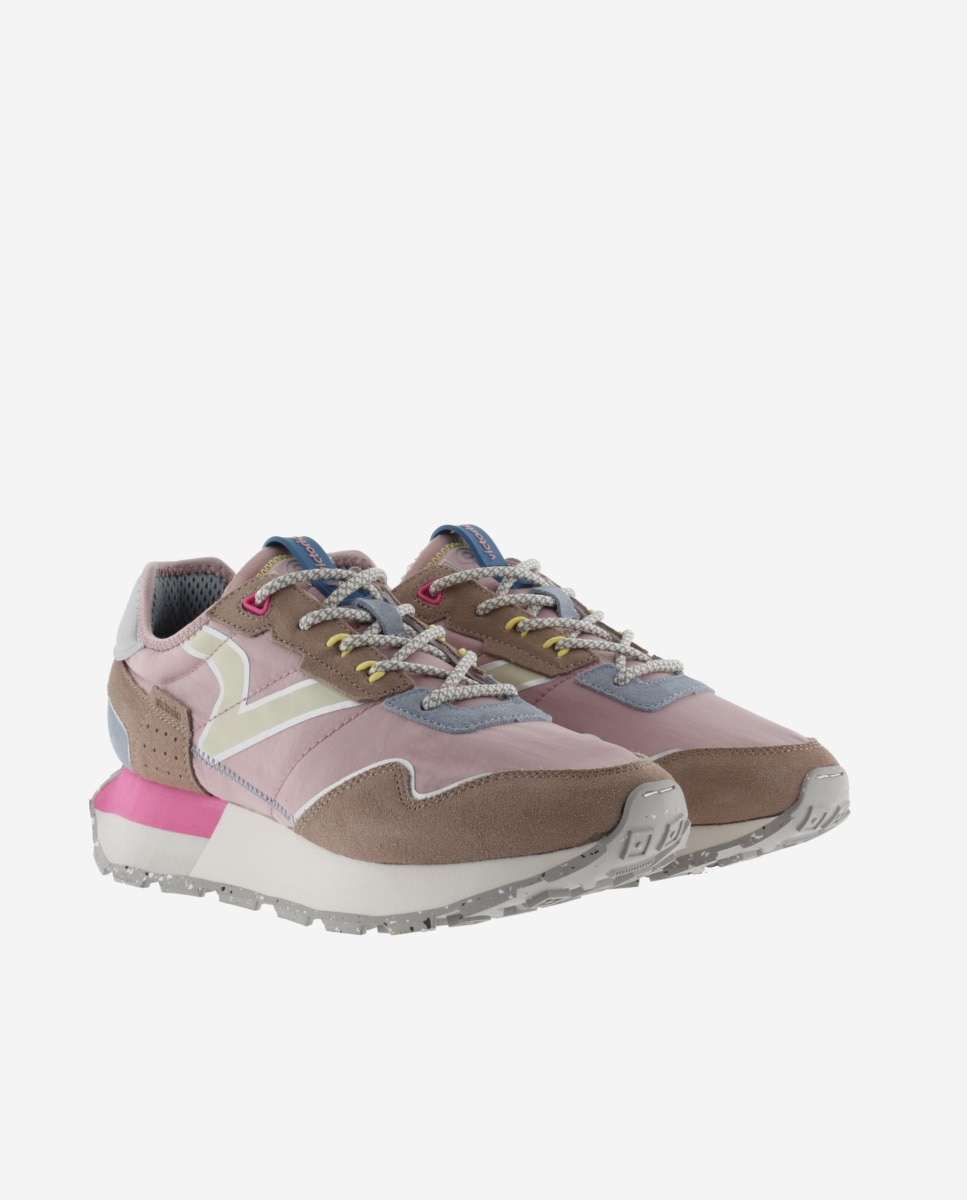 Sapatilhas Desportivas de Nylon com Peças de Camurça e Sola Serrilhada Rosa/Chocolate-5