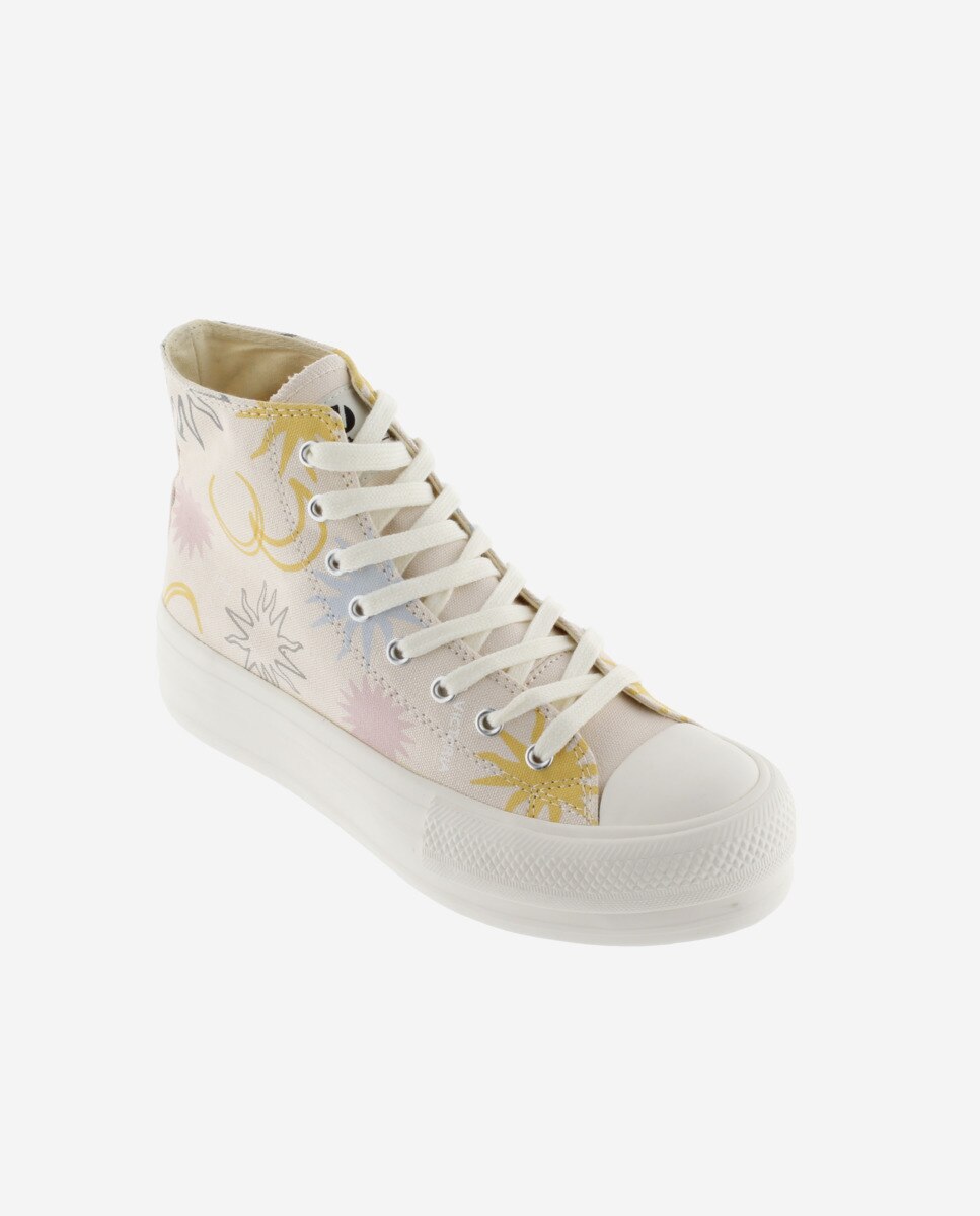 Sapatilhas de Lona Abotinadas Soles com Selo Retro e Plataforma Dupla Natural-2