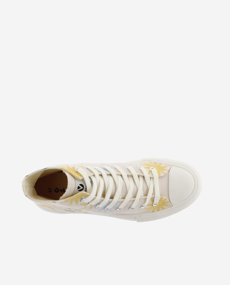Sapatilhas de Lona Abotinadas Soles com Selo Retro e Plataforma Dupla Natural-4