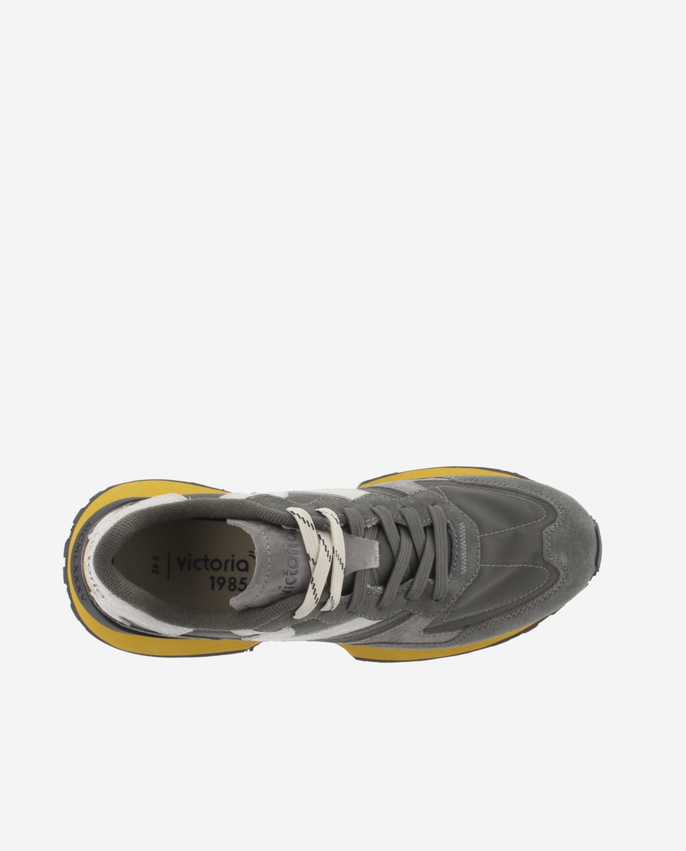 Sapatilhas Desportivas de Nylon com Peças de Pele e Camurça e Logotipo Retro Cinzento / Amarelo-4